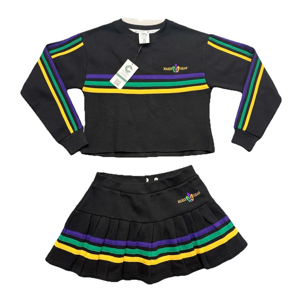 Mardi Gras Outfit Cropped Sweatshirt & Pleated Mini Skirt NWT Size S